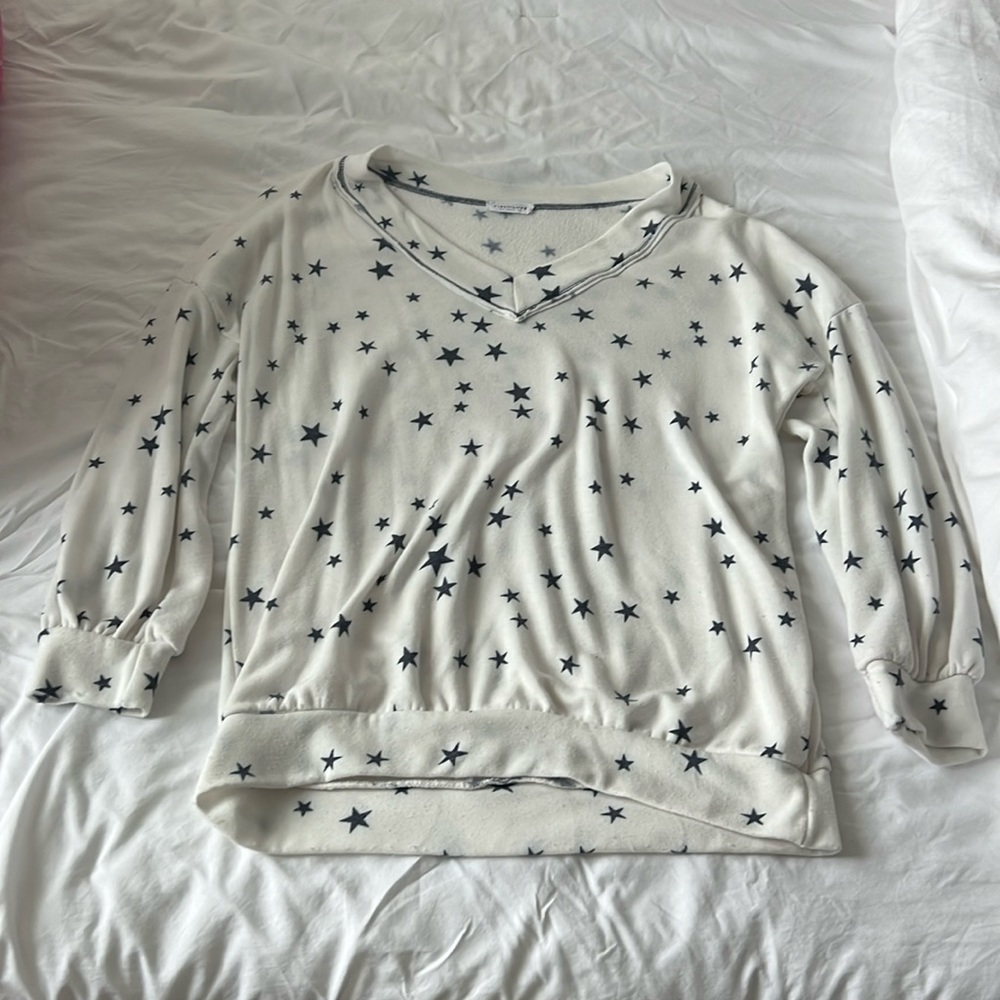 White and navy star sweater top